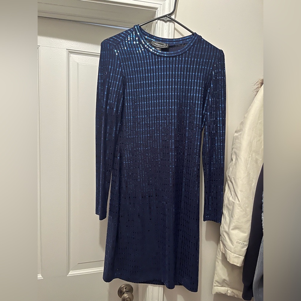 Morgan & Co. Navy Sequin Long Sleeve Dress